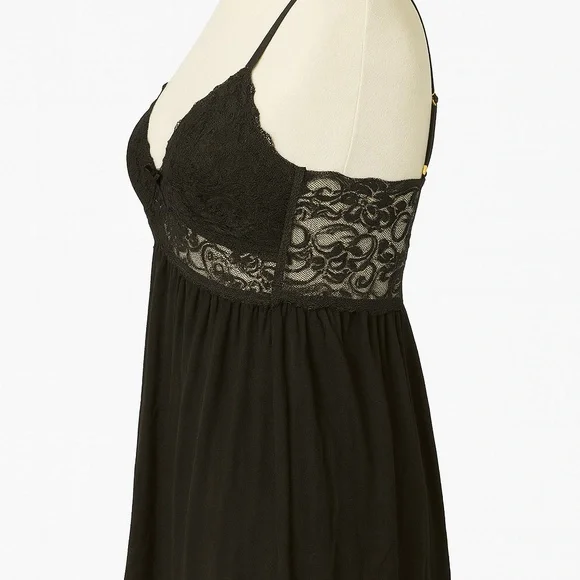 Black Lace Babydoll Lingerie Size Large Adjustable Straps Stretch - Picture 3 of 6